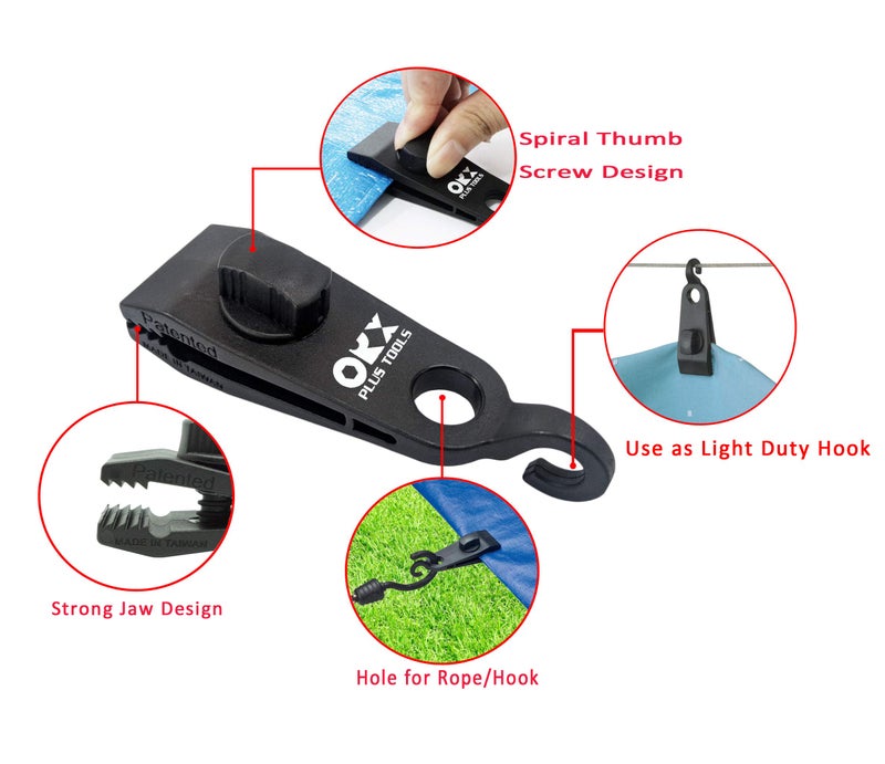 ORX PLUS TOOLS ORXPLUS TOOLS 4pcs Thumb Screw Tarp Clips with Hook, Tent Clamps, Awning Clamp Set for Camping Canopies, Car Cover, Winter Boat, Pool, Sun Shade - Image 3
